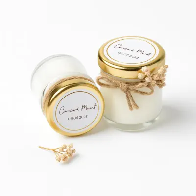 Lumânare mărturie personalizată – borcănel 50 g, ceară de soia - Neparfumată