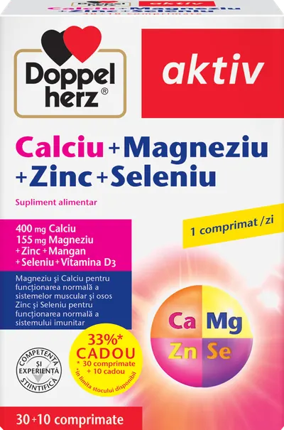 Calciu + Magneziu + Zinc + Seleniu, 30 + 10 comprimate, Doppelherz