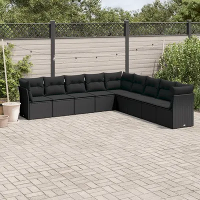 Gossi set mobilier de gradina cu perne, 9 piese, negru, poliratan