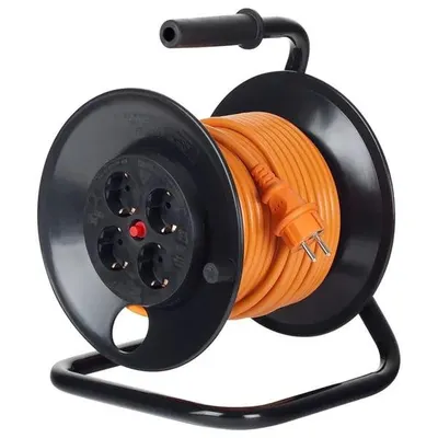 Derulator cu tambur Bachmann, 4prize, 25m, fisa Schuko dreapta, protectii: suprasarcina, contact, termica, culoare neagra B392.425