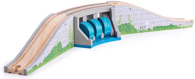 Set de tren Bigjigs - Pod de lemn cu o cascadă