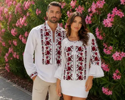 Set Traditional Cuplu 660 Camasi traditionale cu broderie