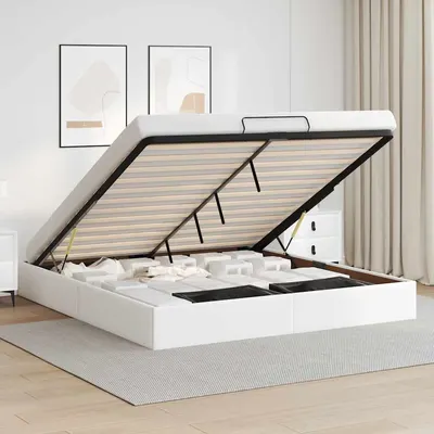 vidaXL Cadru de pat otoman fără saltea alb 200x200cm piele artificială