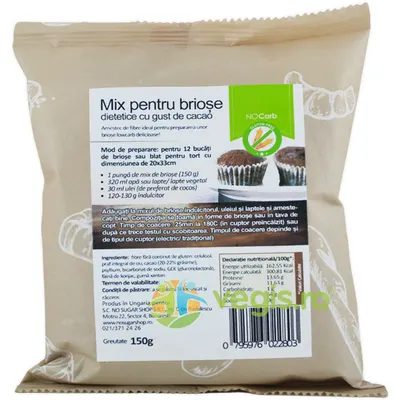 Mix pentru Briose Dietetice cu Gust de Cacao fara Gluten 150g