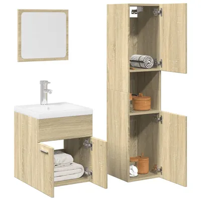 Gossi set mobilier de baie, 3 piese, stejar sonoma, lemn prelucrat