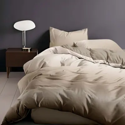 Lenjerie de pat finet 4 piese Enjoy Life, cearceaf pat clasic, cearceaf pilota 200×230, 2 fete perna 50×70, Champagne Silk, 26