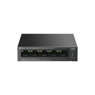 "5-Port 10/100 Mbps Desktop Switch with 4-Port PoE PORT: 4× 10/100 Mbps PoE Ports, 1× 10/100 Mbps Non-PoE Port SPEC: 802.3af, 41