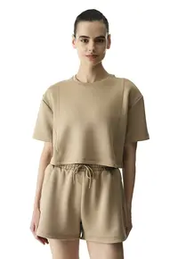 Tricou lejer cu maneci cazute - Bej inchis