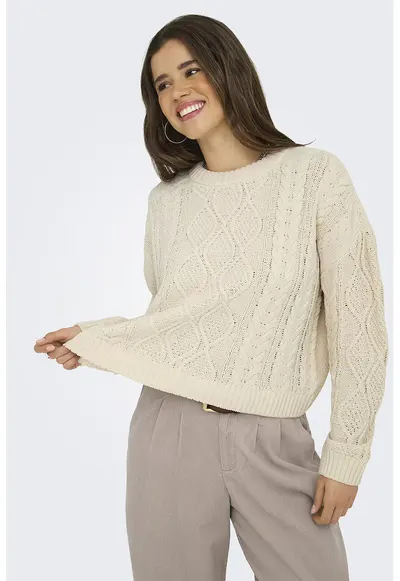 Pulover cu model torsade Lelly - Crem
