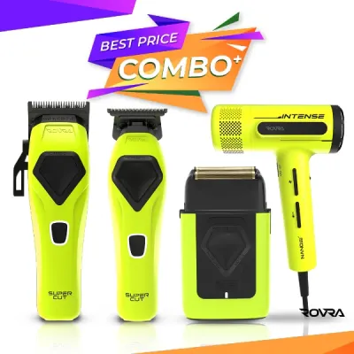 Set ROVRA - SUPER CUT - Masina de tuns + Masina de contur + Masina de ras + Uscator de par INTENSE - Verde