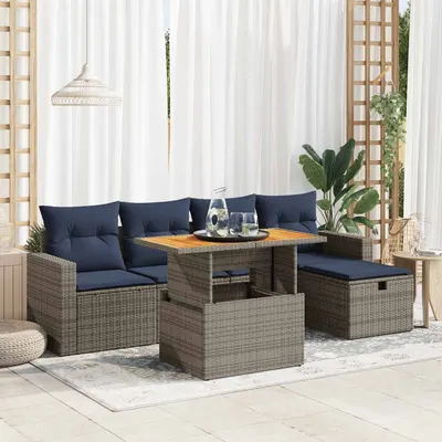 Gossi set mobilier gradina cu perne 6 piese gri poliratan/lemn acacia