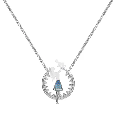 Lantisor argint 925, JW1839, model mama & baby, placat cu rodiu