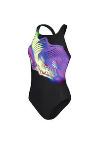 Costum de baie Medalist - negru - design cu valuri - rezistent la clor