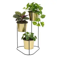 Suport pentru flori, din metal, auriu, 3 ghivece, 24x22x47 cm