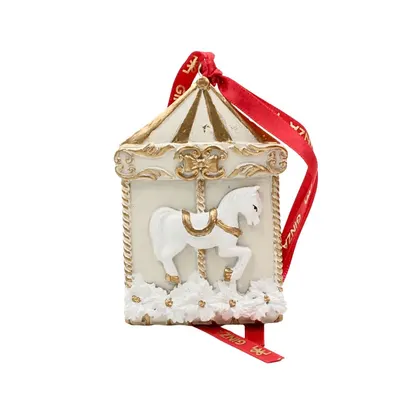 Decorațiune Ginza, Regatul de Crăciun, Royal, model carusel alb, 8.5 cm