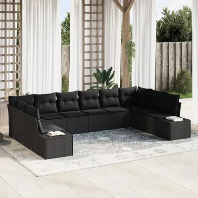 Gossi set de canapele pentru gradina de 10 piese cu perne negru poliratan