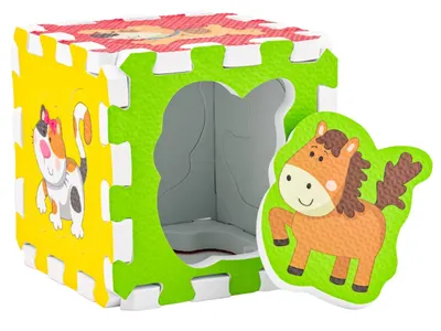 Puzzle moale și cub 2 în 1 Woody - Animale