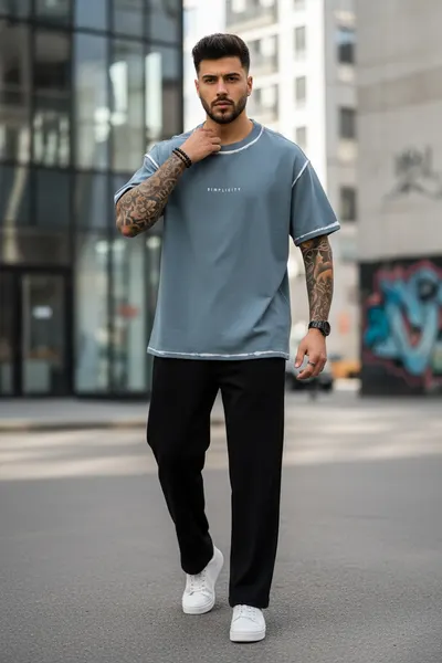Tricou barbati, gri , oversize, premium Y218 11-3.1