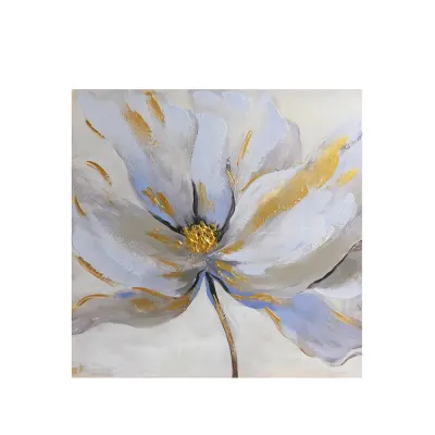 Tablou decorativ cu floare alba si accente aurii