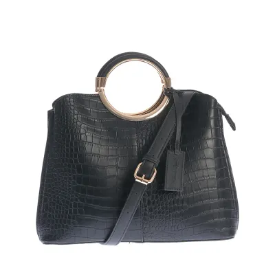 Geanta eleganta neagra cu manere rotunde aurii