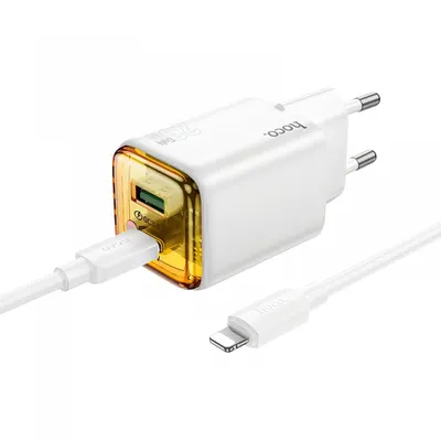 Incarcator Retea Cu Cablu Lightning HOCO N52, 20W, 3A, 1 x USB-A - 1 x USB-C, Alb