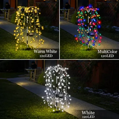 Set 2 Lampi Solare Decorative tip Salcie 120 LED-uri Lumina Calda Rece Multicolor pentru Curte Gradina