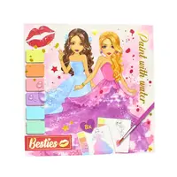 Set pictură cu apă pentru copii - Besties, 8 planșe, culori pudră, pensulă inclusă