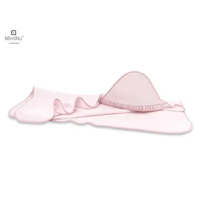 Prosop mare MimiNu cu gluga si volanas 100x100 cm din bumbac si thermo fleece Royal powder pink