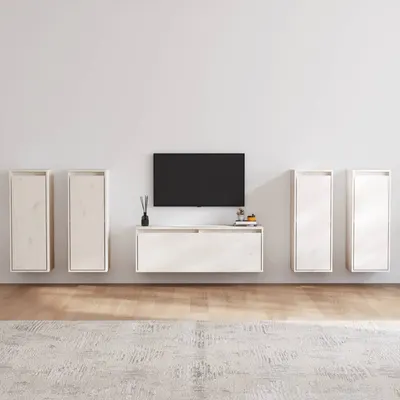 vidaXL Comode TV, 5 buc., alb, lemn masiv de pin