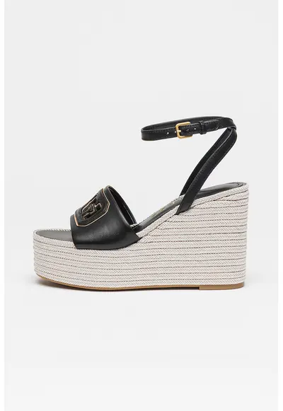 Sandale-espadrile wedge - Auriu/Negru