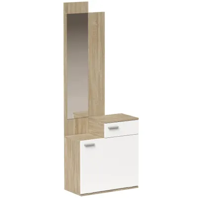 HOMCOM Consolă de intrare cu oglindă pantofar cu clapetă șezut sertar măsuță mică 61x30x170 cm alb | Aosom Romania