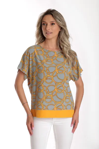 Bluza chimono CV24065 gri & mustar cercuri, Cesy | marimea L