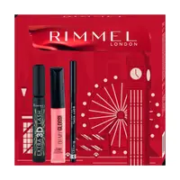 Caseta Cadou Femei Rimmel London, Mascara Extra 3D, Luciu Oh My Gloss, Creion Ochi Soft Kohl Kajal 001 Black