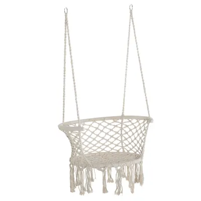 Outsunny Boho Chic Hamac Scaun Suspendat pentru Interior, Exterior, Cremă
