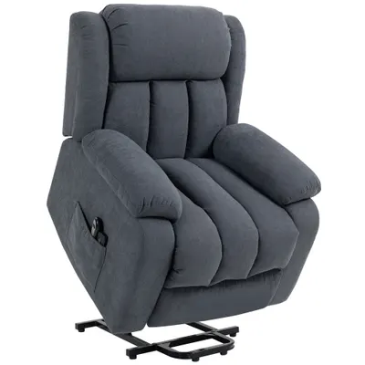 HOMCOM Fotoliu Electric cu Ridicare și Reclinare 135° în Material Textil Efect In cu Suport Picioare, Gri Închis | Aosom Romania