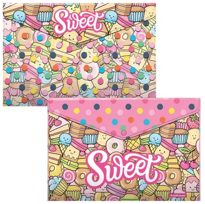 Set mape cu buton Erich Krause - Sweet Paradise, A4, 4 buc.