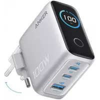 Incarcator Retea Cu Cablu USB-C Anker Smart Display, 100W, 5A, 1 x USB-A - 2 x USB-C, Argintiu B121BG41