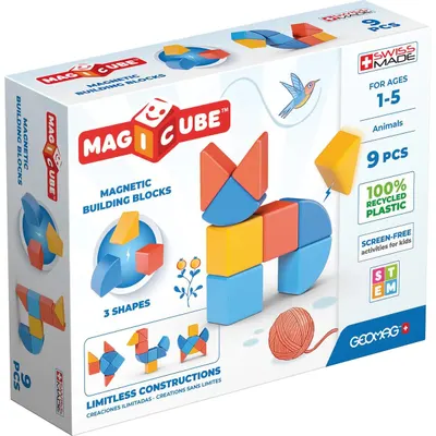 Cuburi magnetice Geomag - Magicube Animale, 9 bucăți