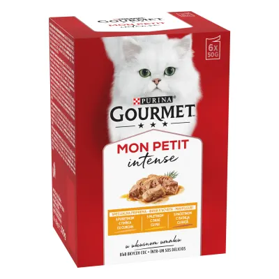 Hrana umeda pentru pisici Gourmet Mon Petit, Pui, Rata, Curcan In Sos, 6x50 g 6x50g