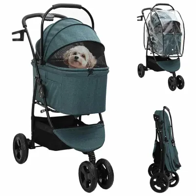vidaXL Carucior pentru Pisici Pliante Verde 78 x 54 x 101 cm Poliester