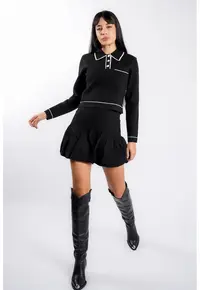Compleu Black cu guler contrastant