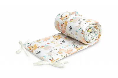 Protectie laterala pentru patut copii Sensillo Picnic 180x30 cm din bumbac 100,design cu volanas,prindere cu panglici,umplutura antialergica