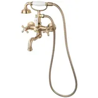 Baterie cada dubla comanda FDesign Lacrima cu para si furtun dus, bronz periat