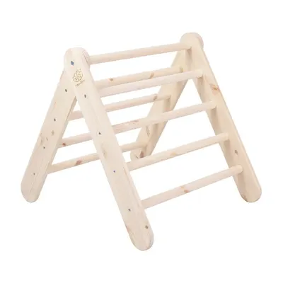 Triunghi Pikler de cățărat în culoare naturală din lemn de pin 60x60x60 cm Montessori – Meowbaby