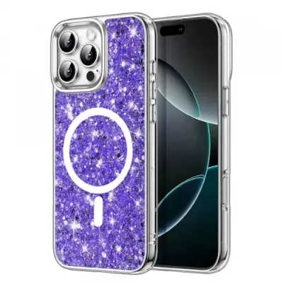 Husa MagSafe pentru Apple iPhone 16 Pro, Techsuit, Sparkly Glitter, Mov