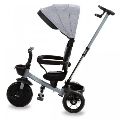 Tricicleta pentru copii Kidwell Axel Gri cu sezut rotativ, roti din spuma EVA, suport pentru picioare, control parental, suport pentru pahar, centura de siguranta, greutate admisa 25 kg