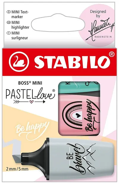 Set de mini markere de text Stabilo Pastel Love - Be Happy, 3 culori