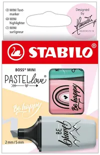 Set de mini markere de text Stabilo Pastel Love - Be Happy, 3 culori