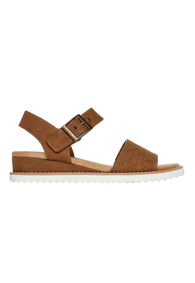 Sandale wedge cu perforatii - Maro camel