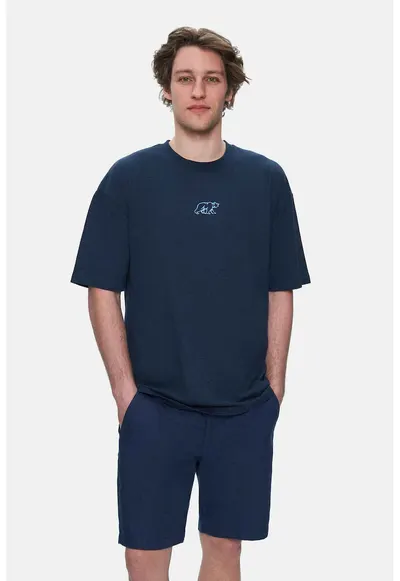 Tricou regular fit - decolteu la baza gatului - imprimeu cu logo - Bleumarin - SINCLAIR - Bleumarin